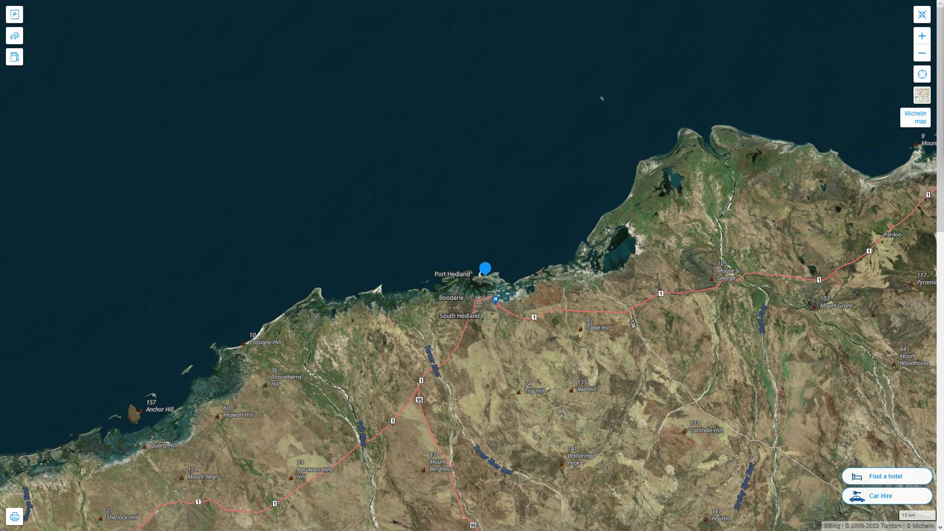 Port Hedland Highway and Road Map with Satellite View
